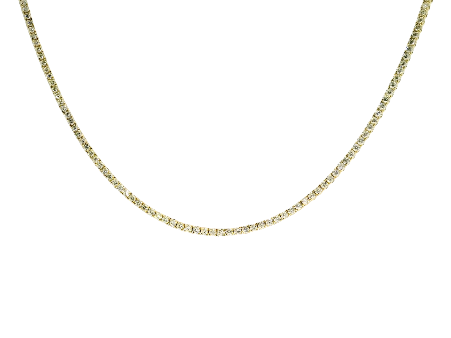 4.65CT Round Cut Diamond 4 Prong Tennis Necklace 14K Yellow Gold