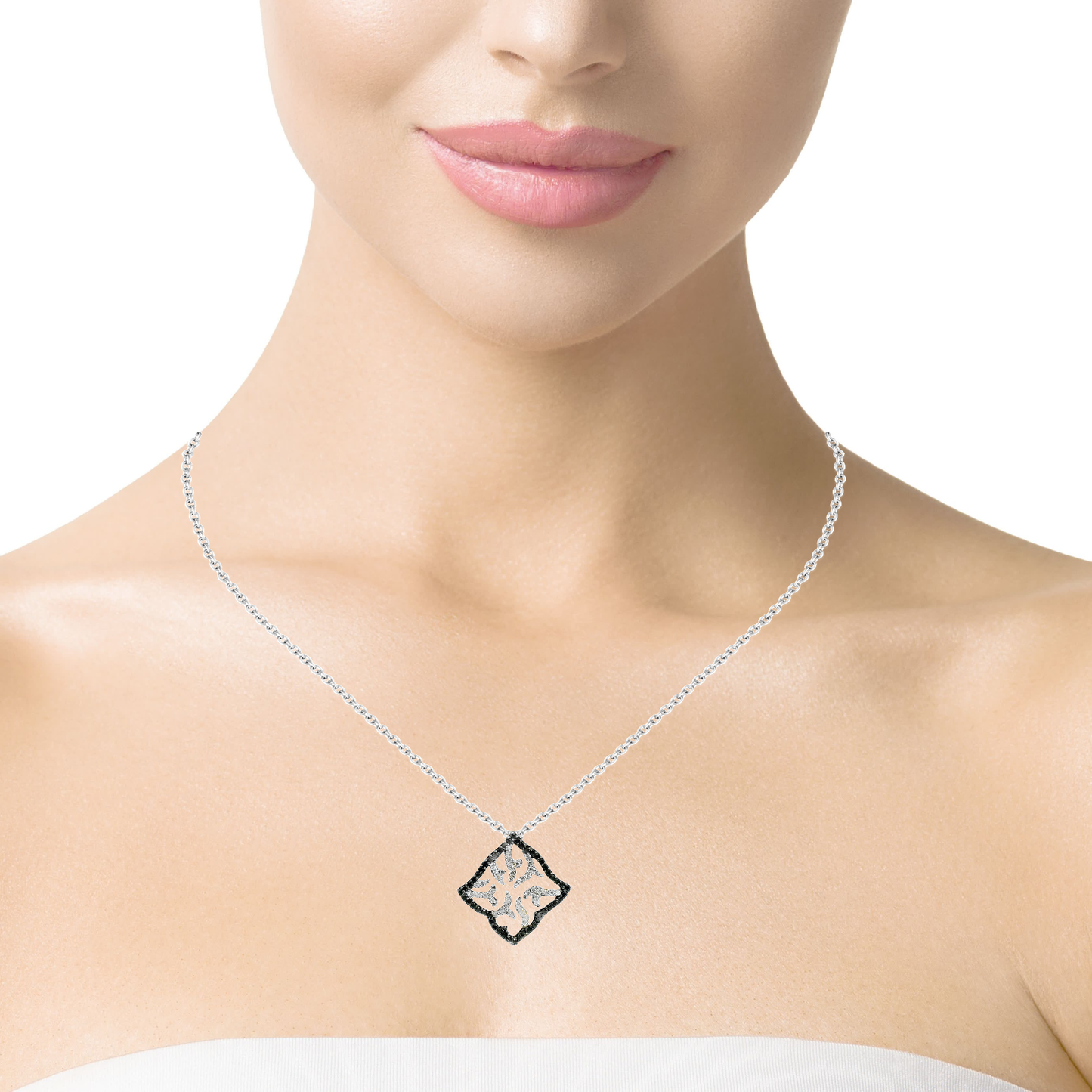 0.65CT Diamond 0.50Ct Black Diamond Pendant 14k White Gold