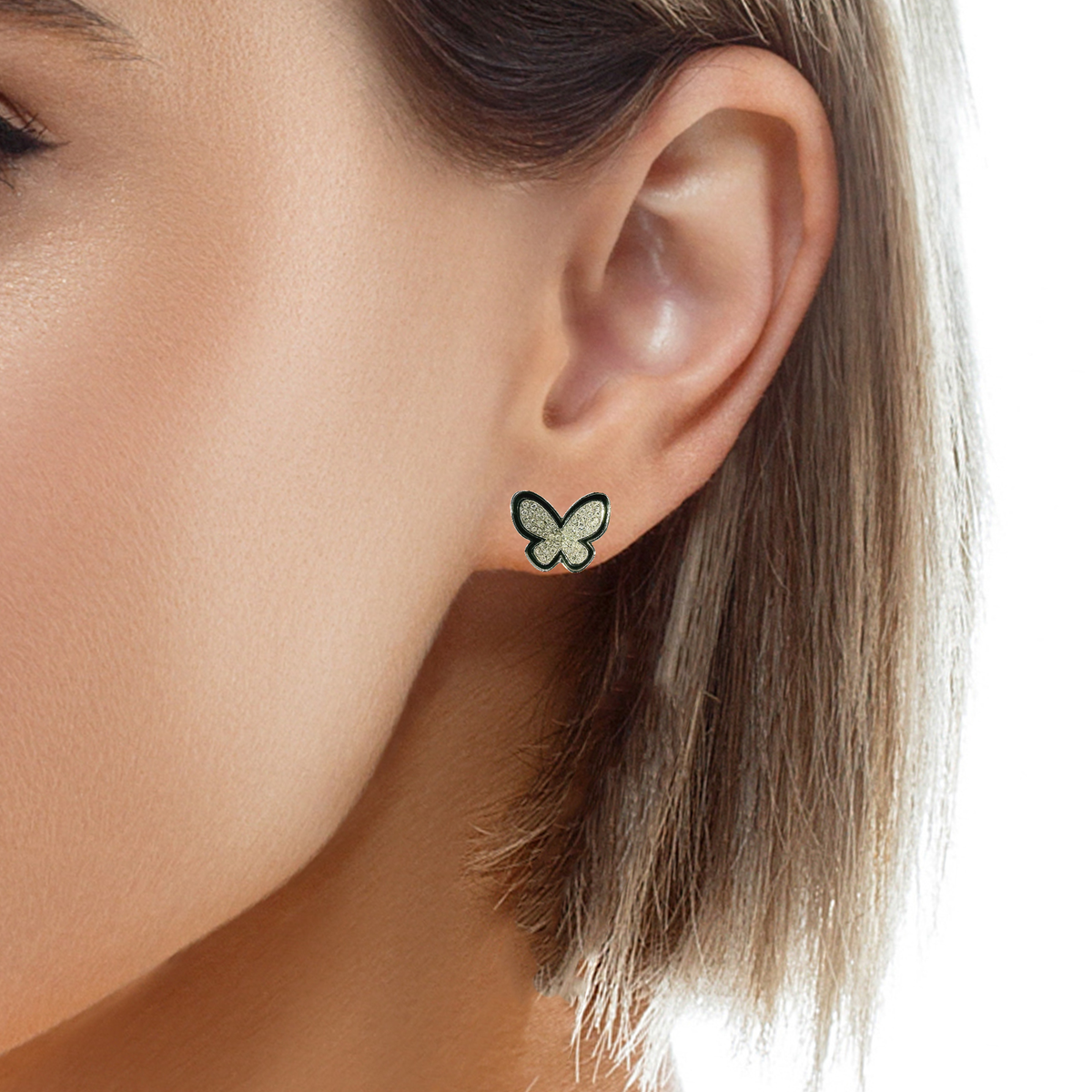0.38CT Diamond with Black Enamel 18k White Gold Earring