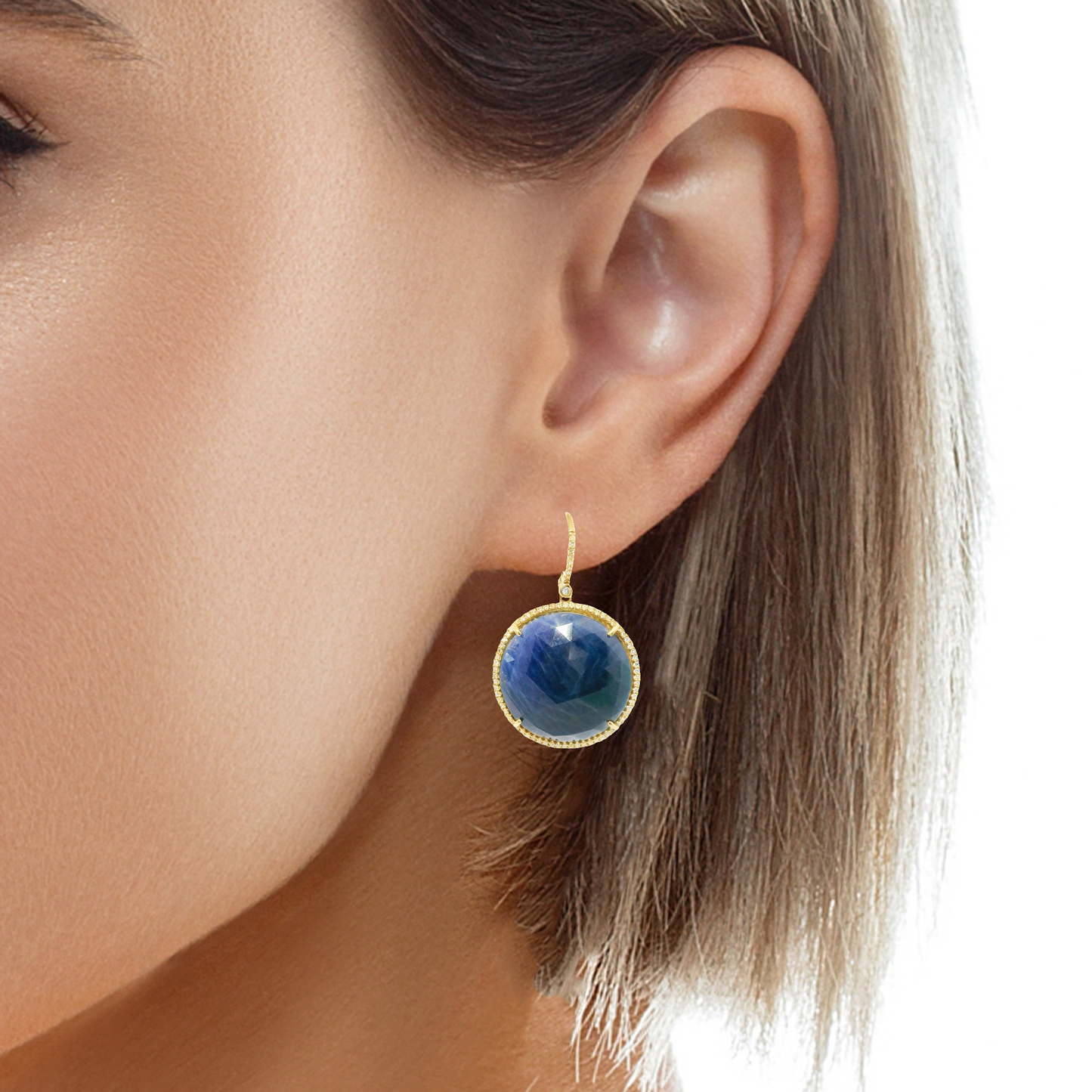0.70CT Diamond with Blue Sapphire 14k Yellow Gold Earring