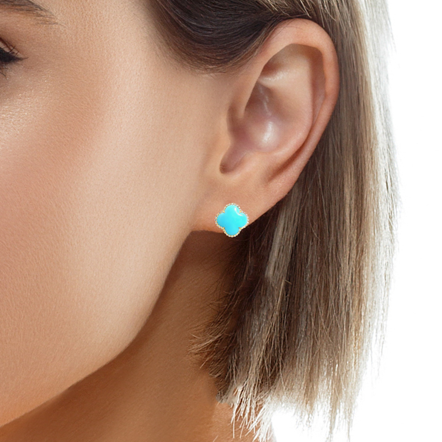 0.62CT Diamond with Turquoise 14k Yellow Gold Earring