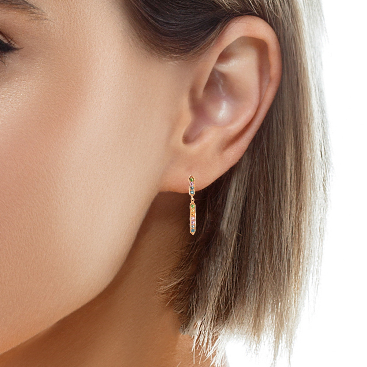 0.35CT Mixed Sapphire 14k Rose Gold Earring