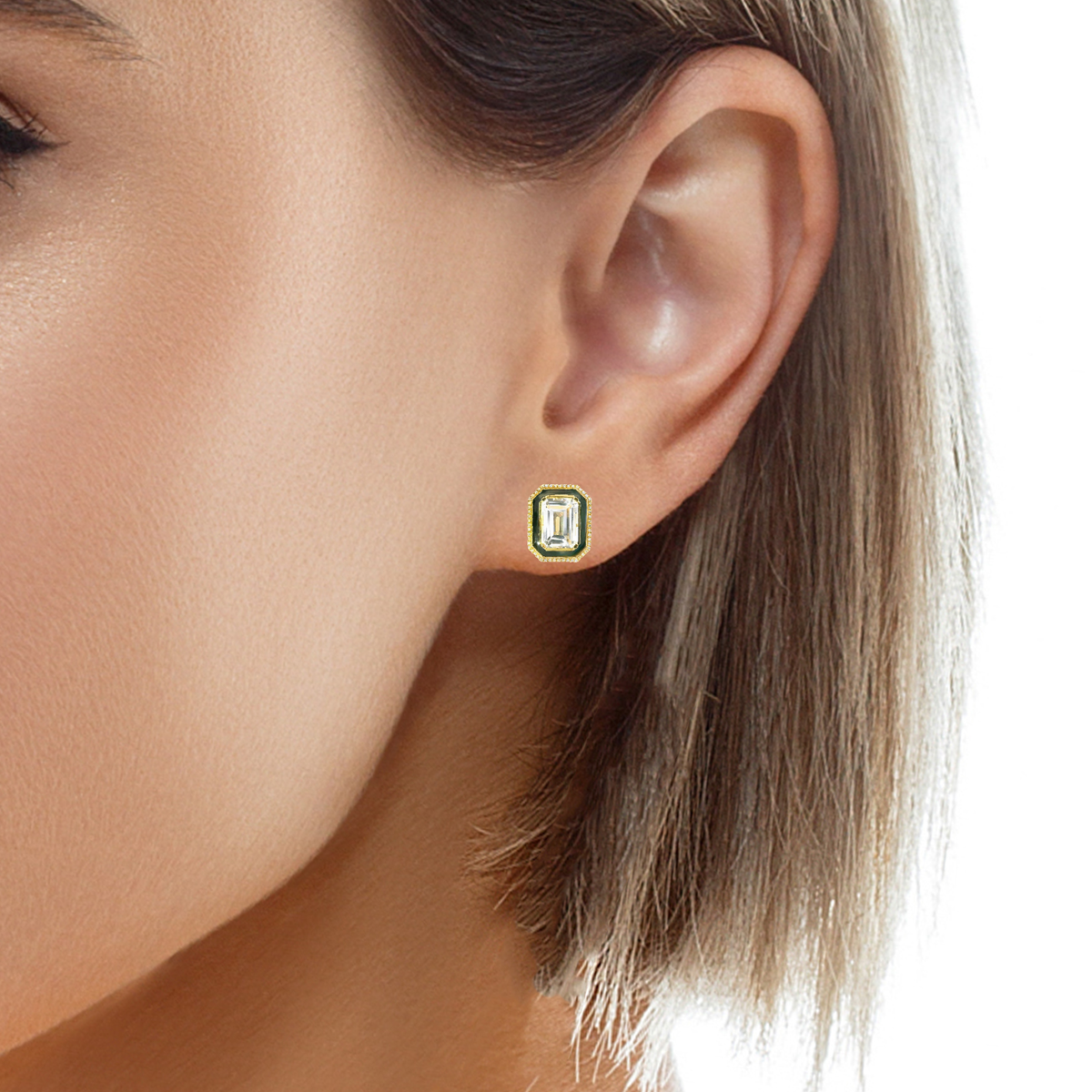 0.22CT Diamond with Black Enamel with White Topaz 14k Yellow Gold Earring