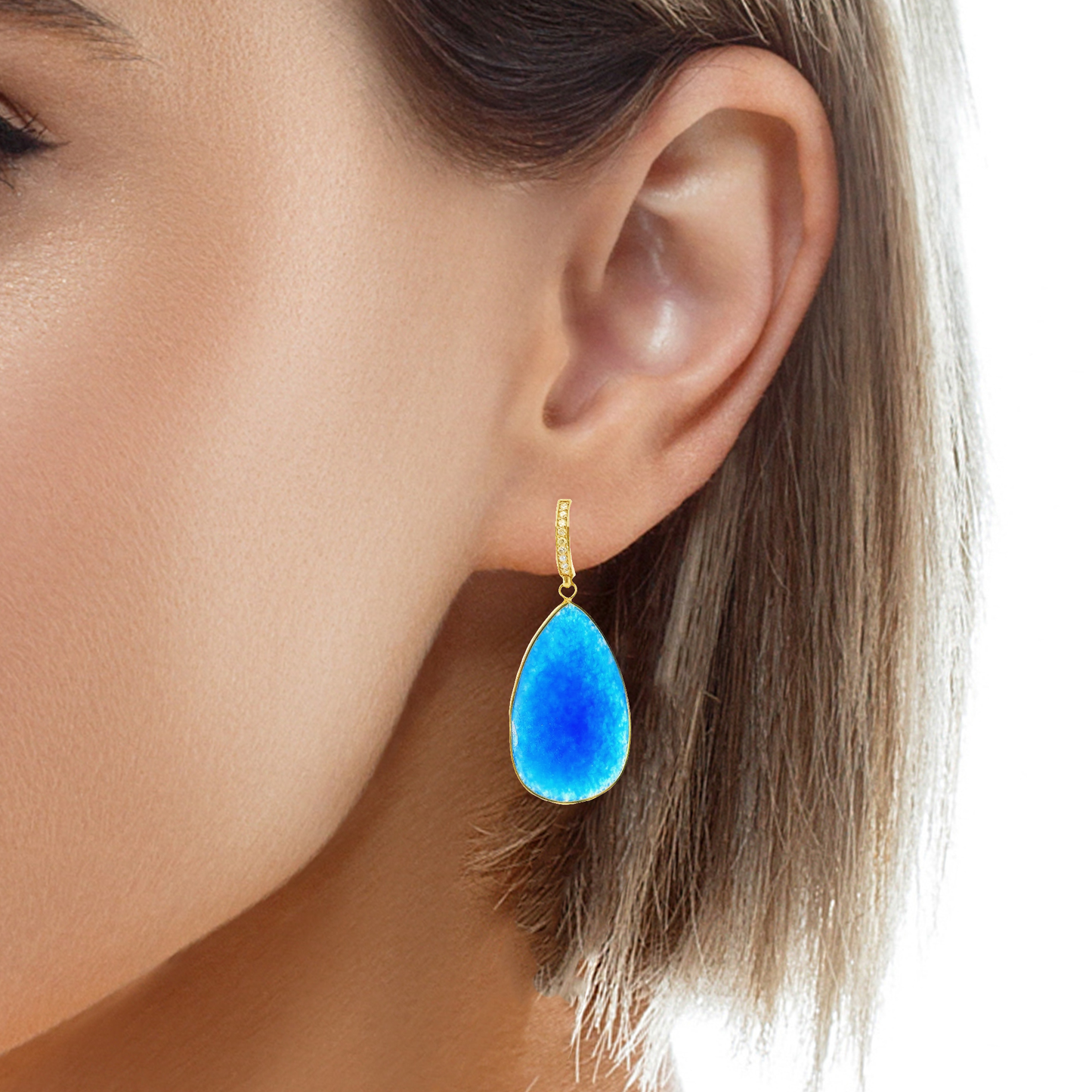 0.15CT Diamond with Blue Lapis 14k Yellow Gold Earring