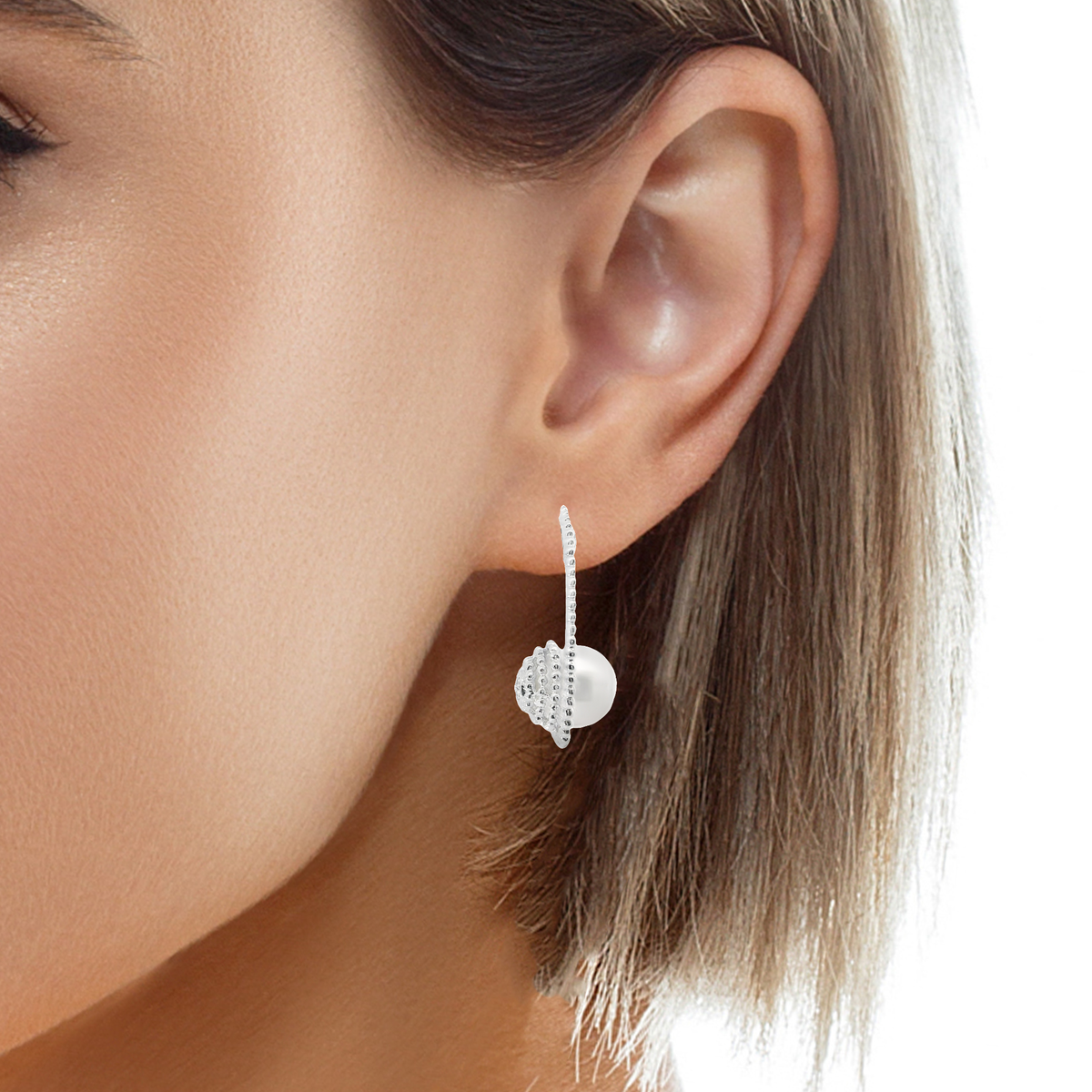 0.06CT Diamond 14k White Gold Pearl Earring