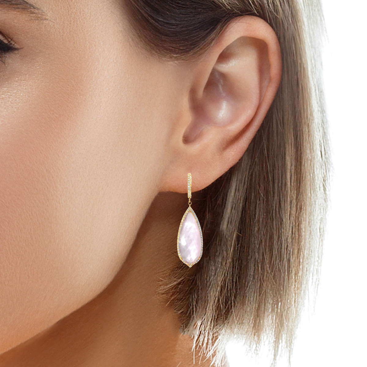 1.22CT Diamond with Lavender Moon Stone 14k Yellow Rose Gold Earring