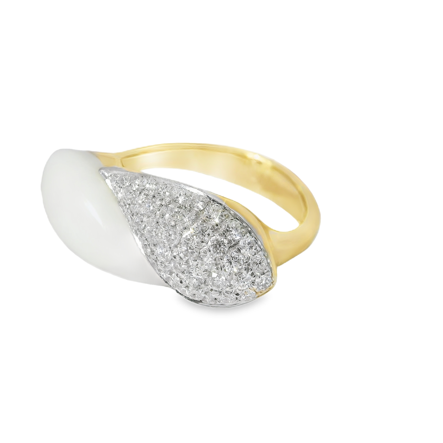 0.56CT Diamond with White Agate 14k Yellow Gold Ring