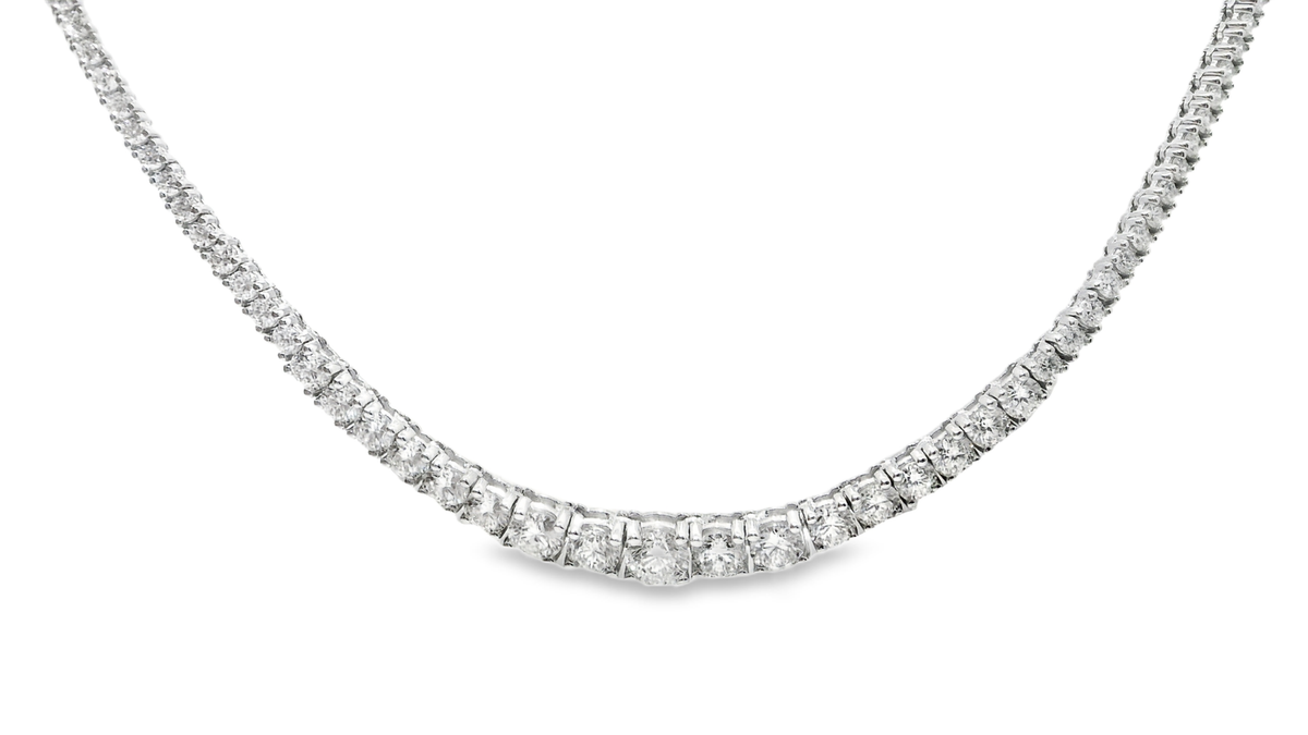 8.31CT Diamond 4 Prong Graduated Tennis 14K White Gold Necklace