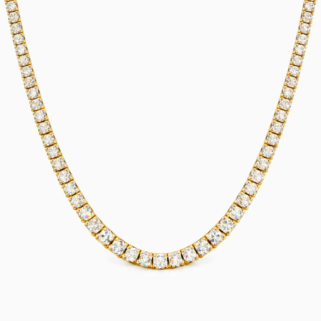 2.31CT Round Cut Diamond 4 Prong Tennis Necklace 14K Gold