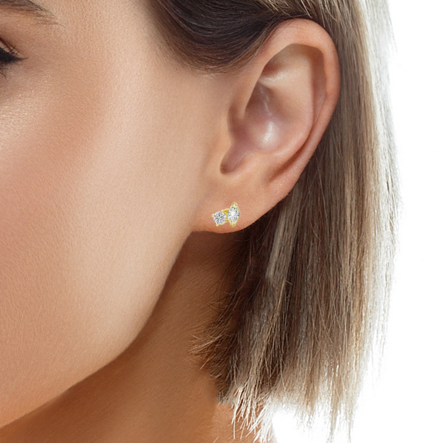 0.65CT Round 1.46CT Marquise Lab Diamond Earring 14k Yellow Gold