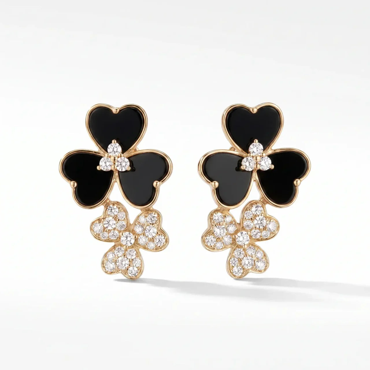 14K Gold Black Onyx & Diamond Flower Earrings