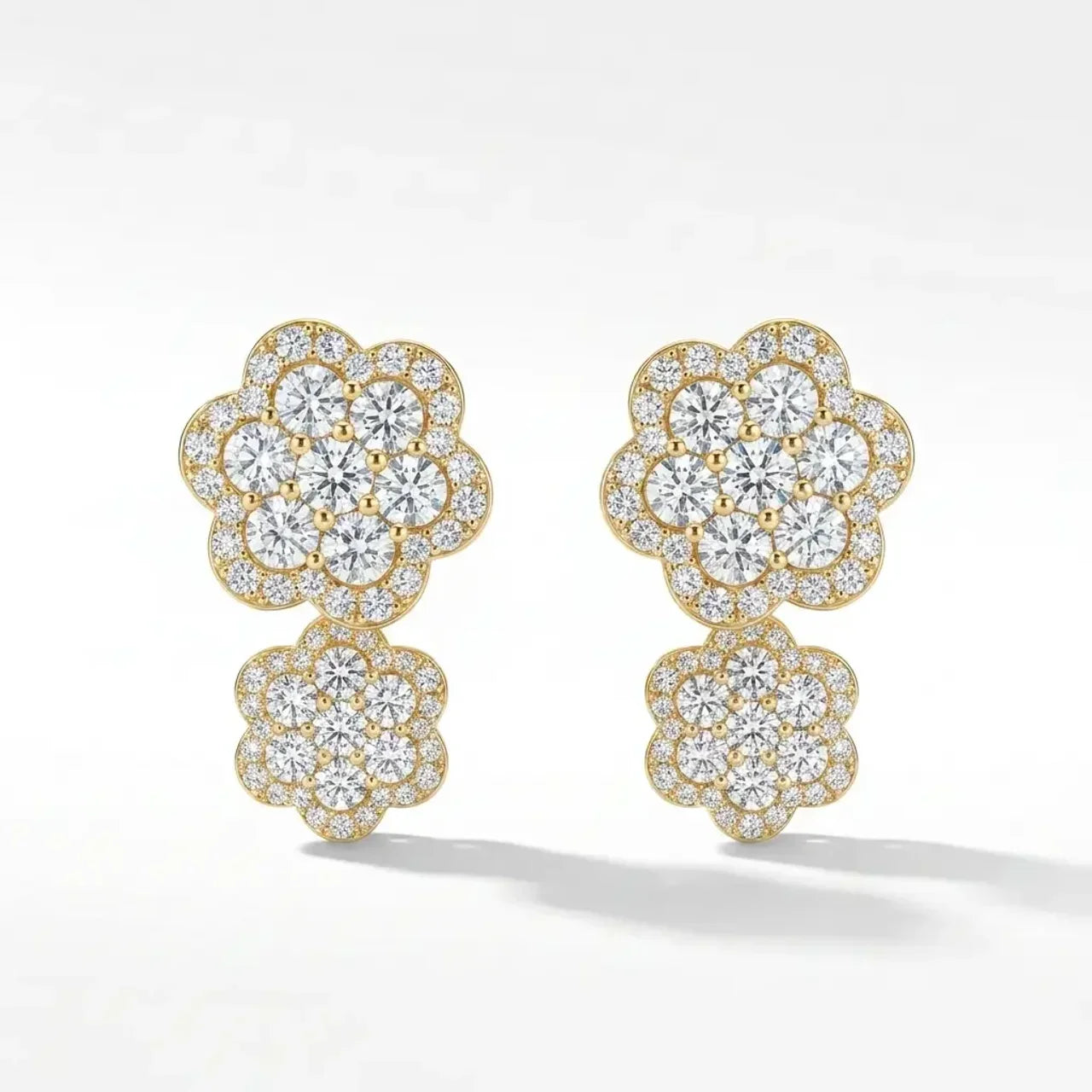 14K Gold Diamond Cluster Flower Earrings