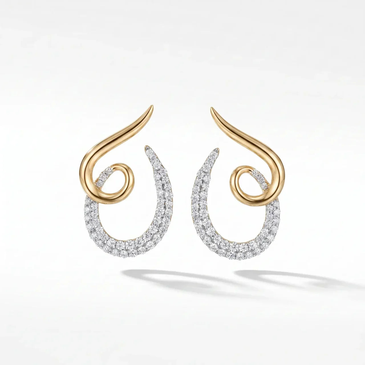 14K Gold Diamond Swirl Hoop Earrings