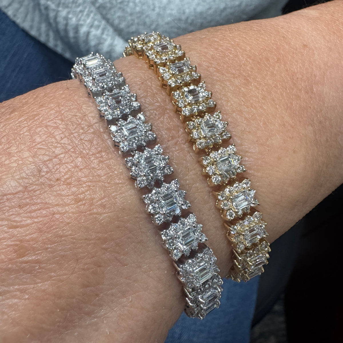 4.95CT Round 6.32CT Emerald Cut Lab Diamond Bracelet 14k Gold