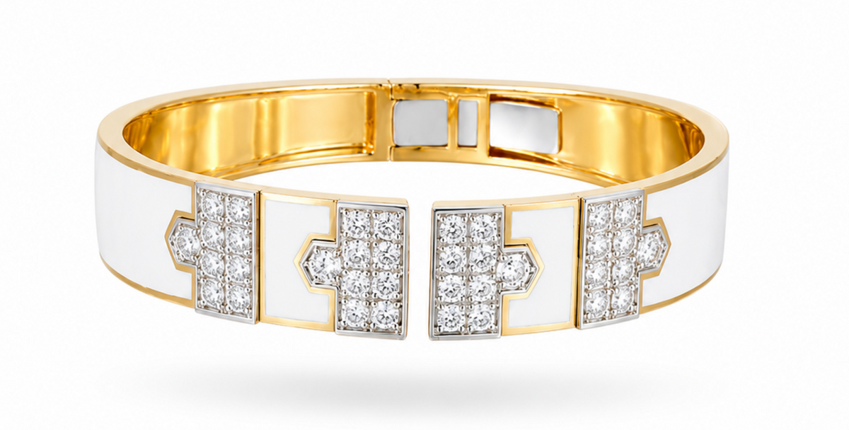 2.86CT Diamond Bangle with White Enamel