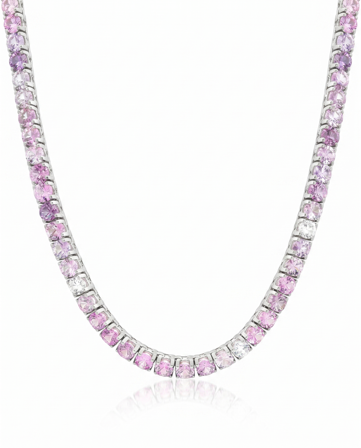 1.34CT Diamond 17.44CT Pink Sapphire Tennis Necklace 14k White Gold