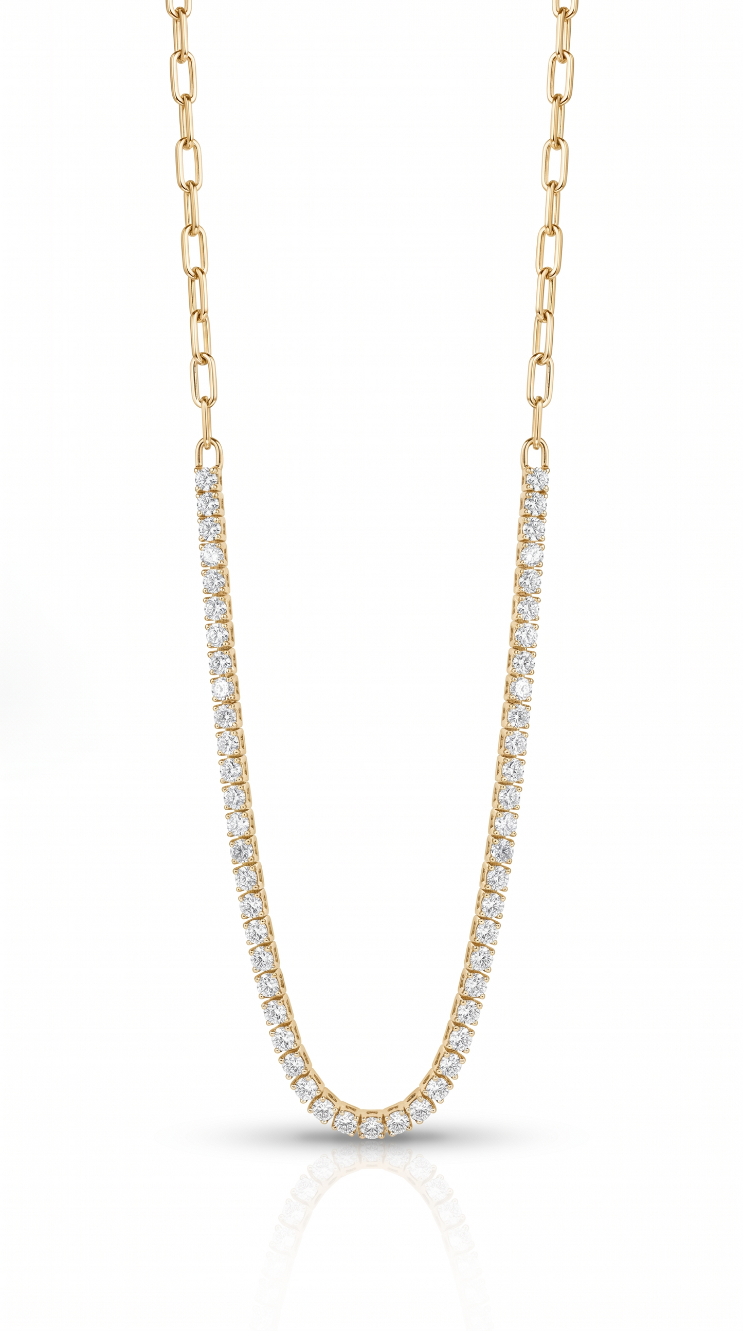 3.15CT Diamond 4 Prong Half Way Tennis 14k Yellow Gold Necklace