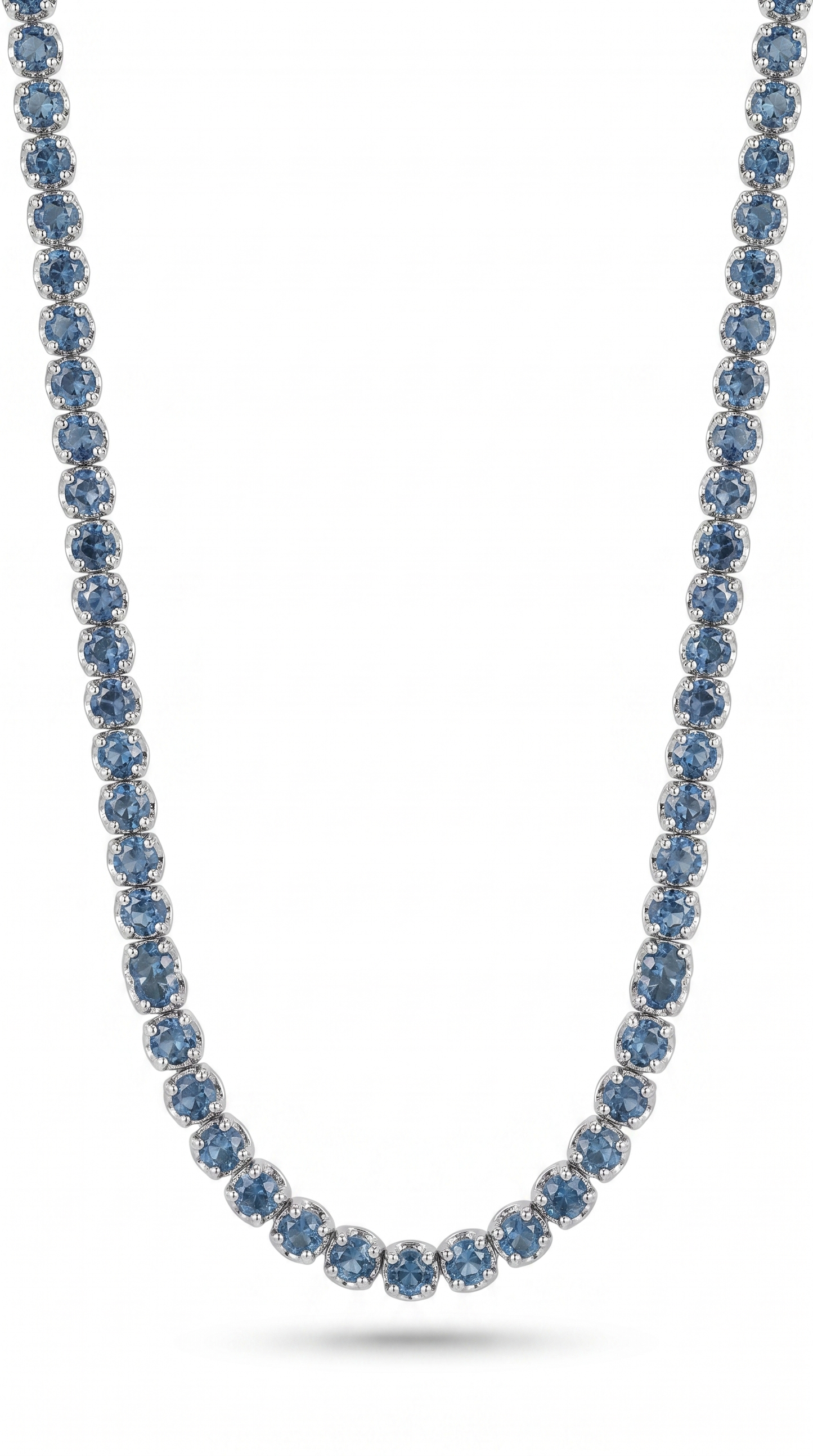 5.68CT Blue Sapphire Tennis Necklace 14k White Gold