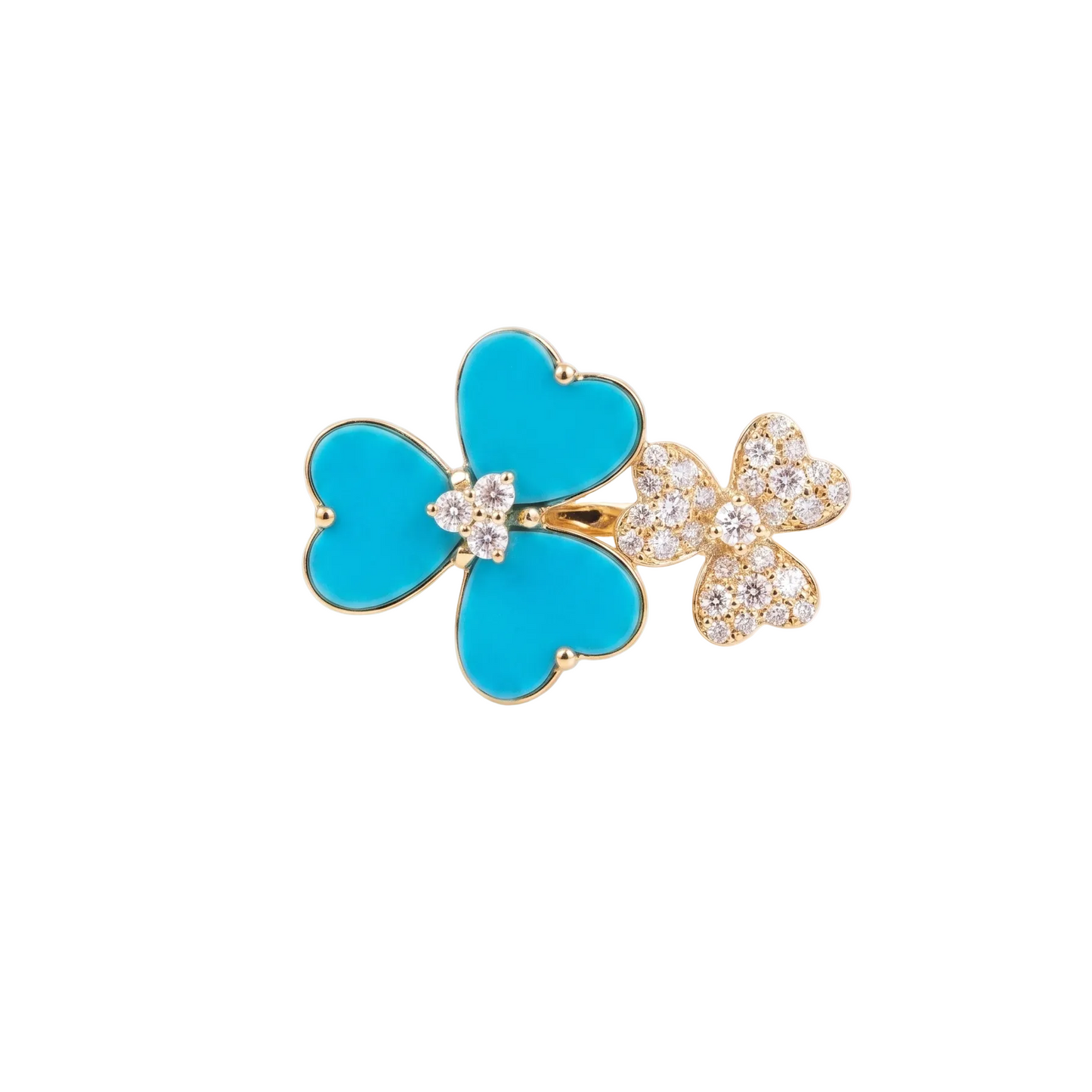 14K Gold Turquoise & Diamond Flower Ring