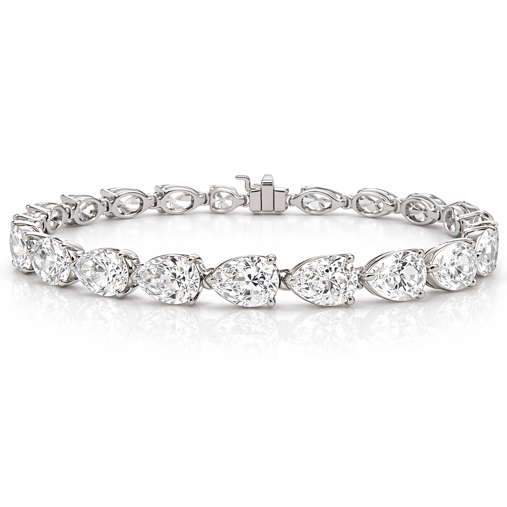 25.48CT Lab Diamond Pear Shape Tennis Bracelet 14k White Gold