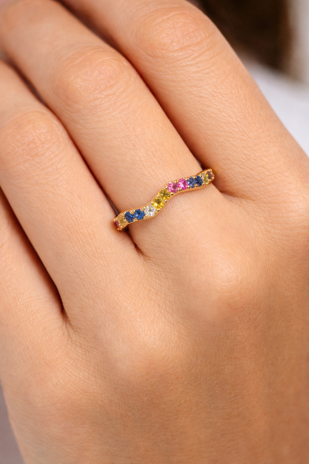 0.35CT Mix Sapphire Ring 14k Yellow Gold