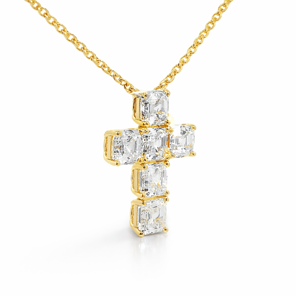 3.12CT Lab Emerald Cut Cross Pendant 14k Gold