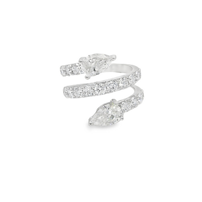 5.58CT Pear Shape and Round Cut Lab Diamond Ring 14k White Gold