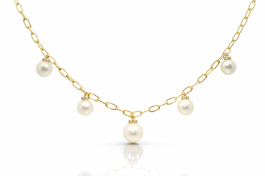 0.11CT Diamond with White Pearl Pendant 14k Yellow Gold