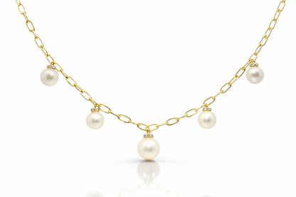 0.11CT Diamond with White Pearl Pendant 14k Yellow Gold