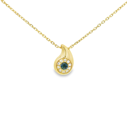 0.2 CT Diamond Gold Pendant with Blue Sapphire 14k Gold