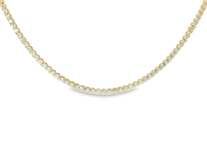6.13CT Round Cut Diamond 4 Prong Tennis Necklace 14K Yellow Gold