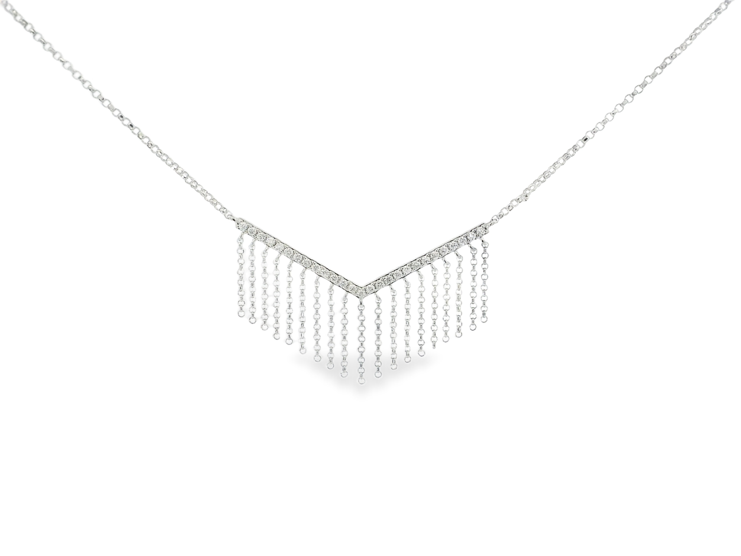 0.20CT Diamond Chain Rope Pendant 14k White Gold