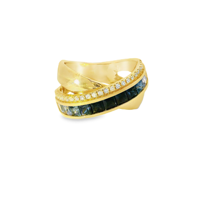 0.15CT Diamond and 1.85CT Blue Sapphire Ring 14K Yellow Gold