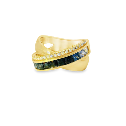 0.15CT Diamond and 1.85CT Blue Sapphire Ring 14K Yellow Gold