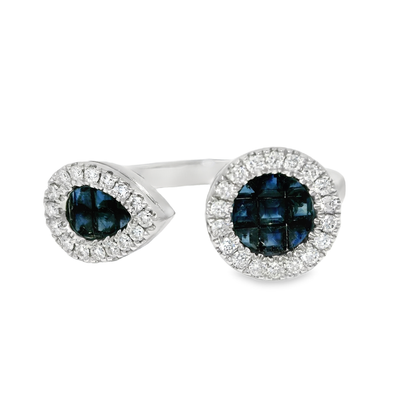0.22CT Diamond and 0.80CT Blue Sapphire Ring 14K White Gold