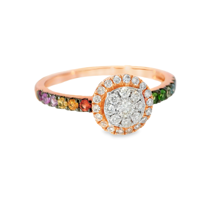 0.22CT Diamond and 0.24CT Mixed Sapphire Ring 14K Rose Gold