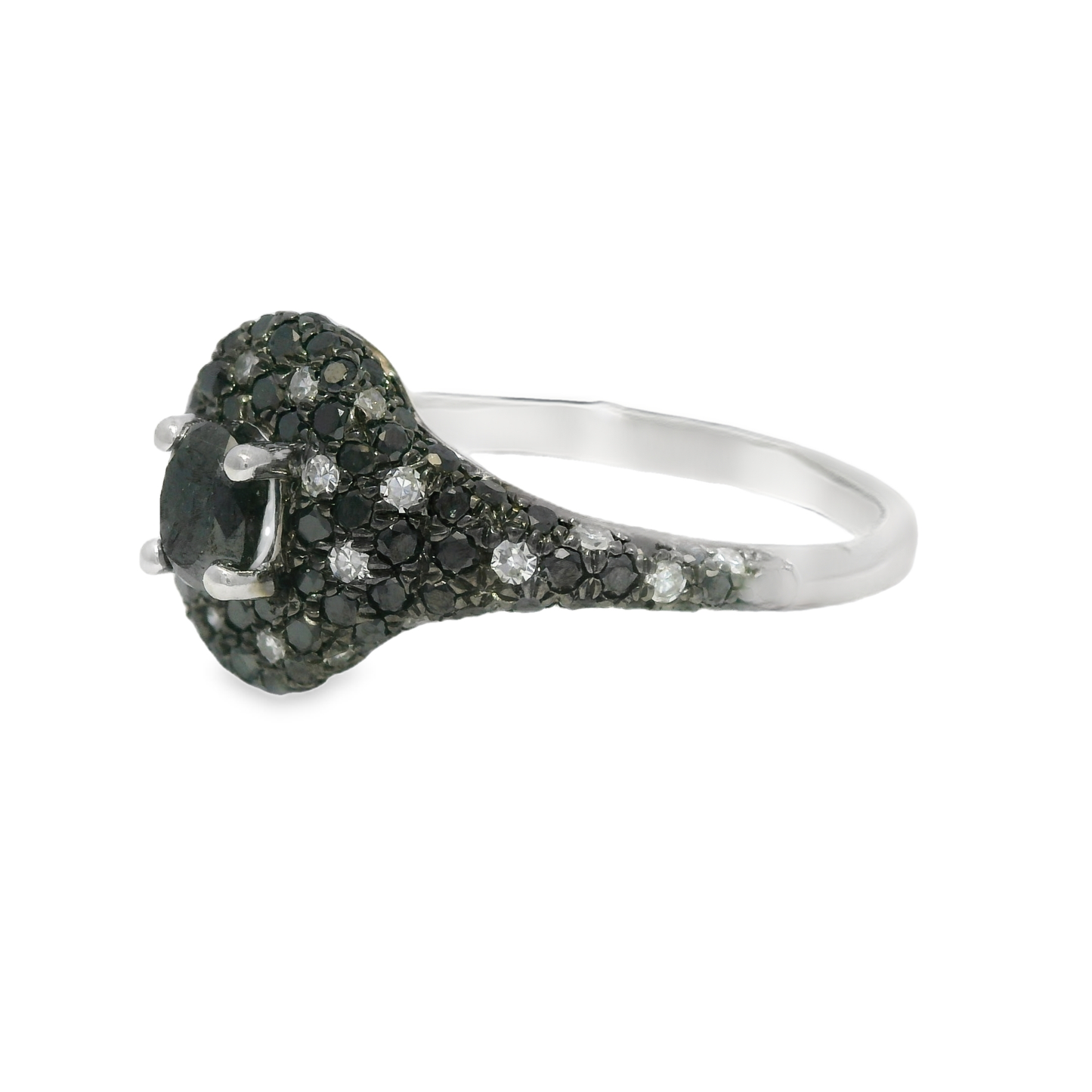 0.11CT Diamond and 0.74CT Black Diamond Ring 14k White Gold
