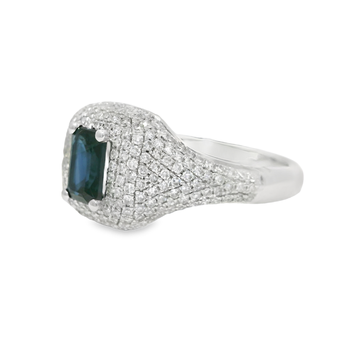 0.75CT Diamond & 0.85CT Emerald Cut Blue Sapphire Centre Stone Ring 14k Yellow Gold