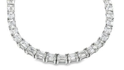 20.72CT Emerald Cut Lab Diamond Necklace 14k White Gold