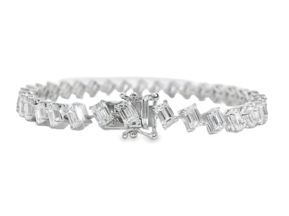 9.51 CT  Emerald Cut Lab Diamond Bracelet 14k White Gold