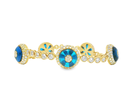 7.76Ct Diamond Evil Eye Bracelet 14k Yellow Gold