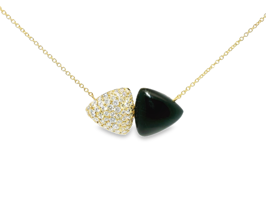 0.98CT Diamond Pendant with Black Onyx 14k Yellow Gold