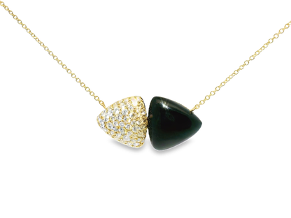 0.98CT Diamond Pendant with Black Onyx 14k Yellow Gold