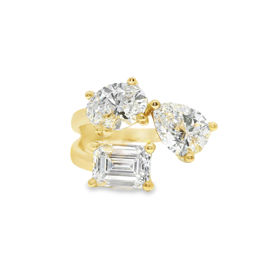 3.39CT Pear Oval & Emerald Cut Lab Diamond Ring 14k Yellow Gold