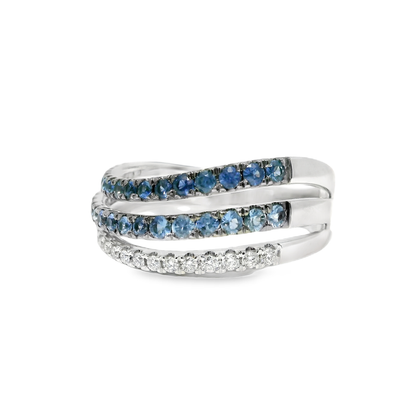 0.18CT Diamond 0.63CT Blue Sapphire Ring 14k White Gold