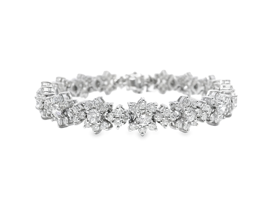 9.84CT Diamond Flower Bracelet 18k White Gold