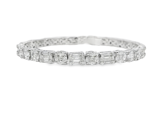 6.74CT Round Diamond & Emerald Cut Bracelet 18k White Gold