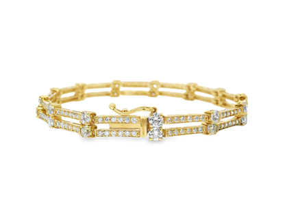 5.44CT Diamond 2 Row Bracelet 14k Yellow Gold