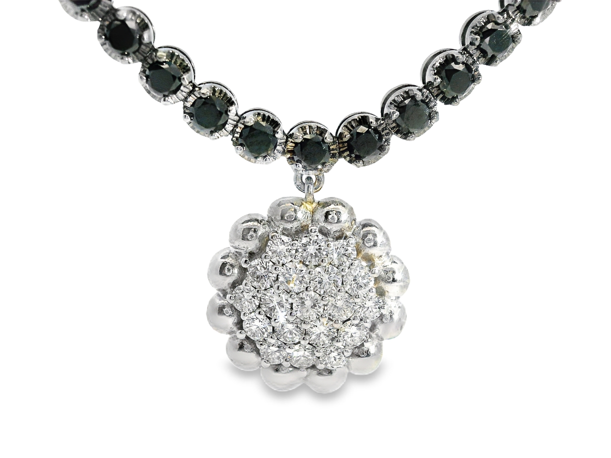 1.10CT Diamond 4.14CT Black Diamond Pendant 18k white Gold