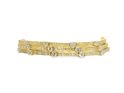 5.84CT Diamond 3 Row Bracelet 14k Yellow Gold